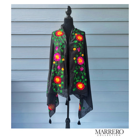 Black Floral Embroidered Shawl