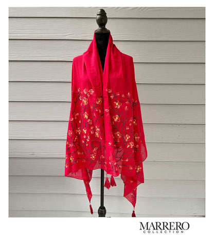 Red Floral Embroidered Shawl