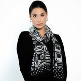 SOLD OUT-Black & White Scarf  Abstract Print - Marrero Collection